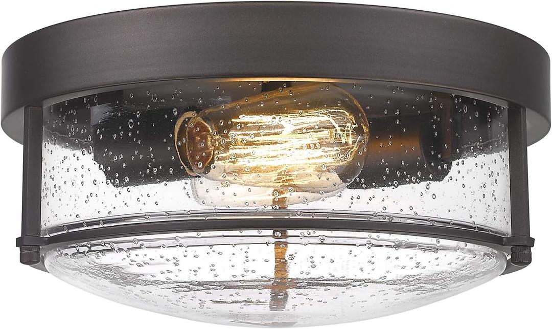 FEMILA Flush Mount Light Fixture, 12" Ceiling Light Fixtures, Farmhouse Porch Ceiling Lighting Outdoor, Oil Rubbed Bronze with Seeded Glass Shade,4FTJ22F ORB