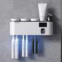 Toothbrush Cleaning Holder, Self Adhesive Toothbrush Holder with 3 Cups, Automatic Toothpaste Squeezer Dispenser Bathroom Accessories Set (White)