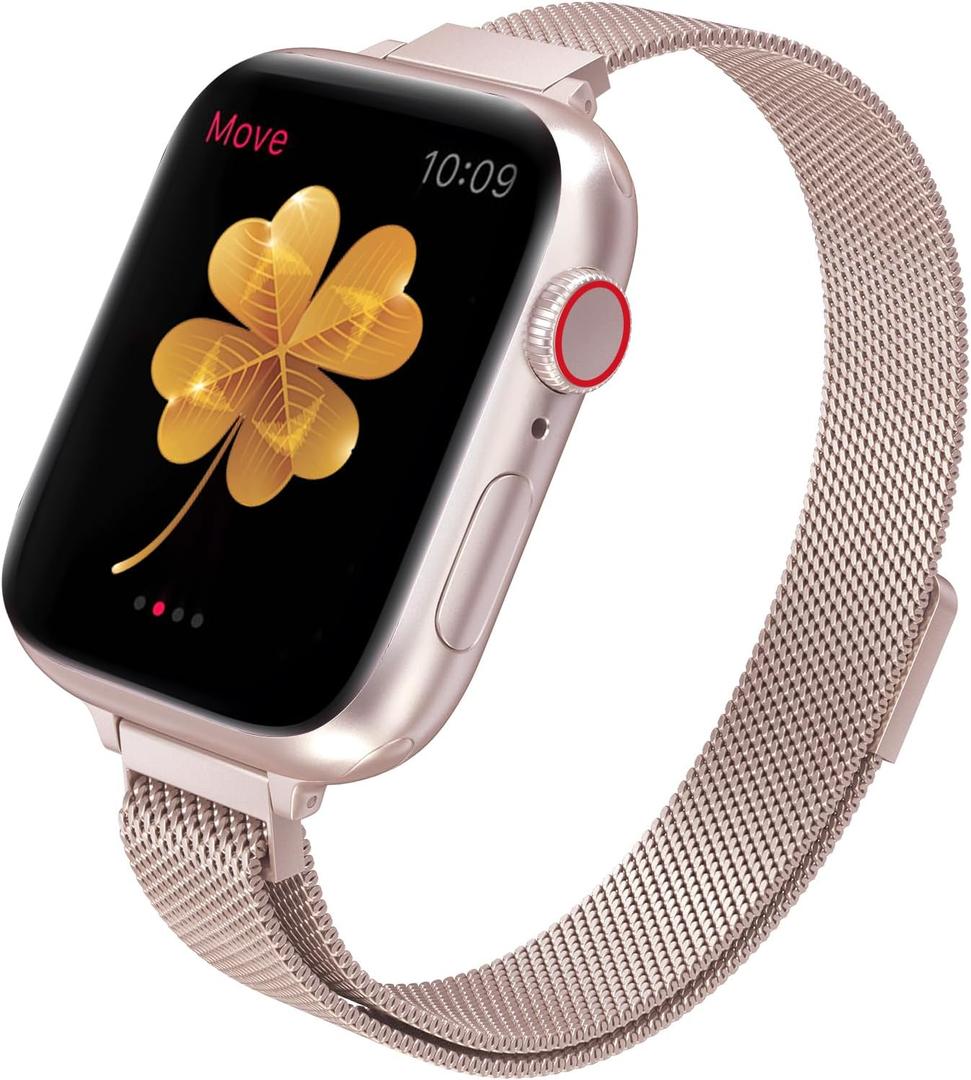 CTYBB for Apple Watch Band Series Ultra SE 8 7 6 5 4 3 2 1 38mm 40mm 41mm 42mm 44mm 45mm 49mm, Stainless Steel Slim & Thin Mesh Magnetic Clasp Strap Women and Girl Replacement Band for iWatch