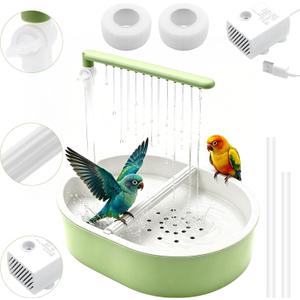 Automatic Bird Bath with Quiet Pump,Parakeet Bird Bathtub for Cage with Adjustable Shower Head & Water Flow Valve,Large Bird Baths Detachable for Easier Cleaning,BPA-Free