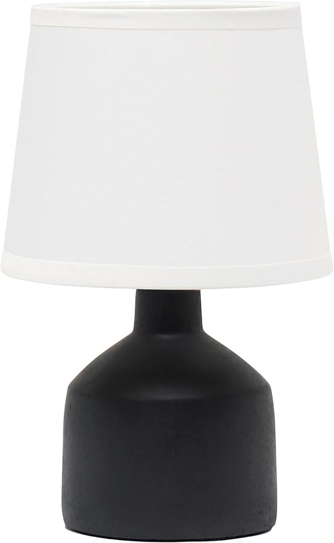 Simple Designs LT2080-BLK Mini Bocksbeutal Concrete Table Desk Lamp with Tapered Drum Fabric White Shade, Black (Pack of 12)