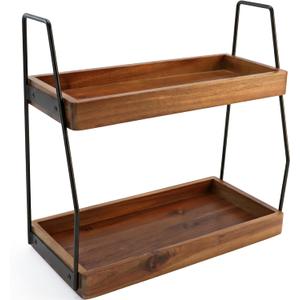 Demigo Acacia Bathroom Organizer Countertop 13.6 x 14 x 6.7 inches, 2-Tier Wood Counter Standing Rack, Countertop Storage Shelf for Organizing Bathroom Kitchen Office Desk Vanity Cosmetic Balcony (Brown)