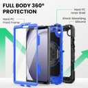 SEYMAC for Samsung Galaxy Tab A9 Case 8.7 Inch 2023 (SM-X110/X115/X117), Heavy Duty Shockproof Protective Case with Screen Protector, Rotating Stand, Hand/Shoulder Strap and Pen Holder, Blue