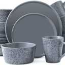Bestone 16 Piece Round Kitchen Dinnerware Sets,Plates and Bowls sets,Dishes, Dinner Plates, Cereal Bowls SetBowls, Mugs, Dish SetPlates and Bowls,Service for 4, Stoneware Dinnerware,Grey