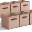 GRANNY SAYS Cube Storage Bins, 11 Inch Cube Storage Organizer, Fabric Storage Bins with PU Handle, Clothing Storage Baskets for Shelves, Closet, Dusty Pink, 6-Pack
