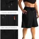 Men's 7" Athletic Hiking Shorts Quick-Dry Lightweight Gym Running Shorts with Zipper Pockets for Outdoor Workout (Black, M)