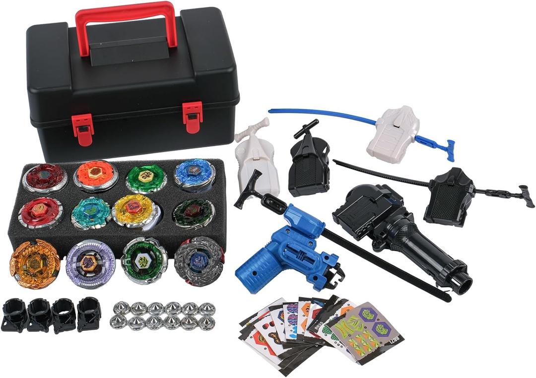 Battle Top Game Metal Fusion 4D Series Spinning top Set 12 Gyros 5 Launchers with Storage Box Gift for Kids Boys