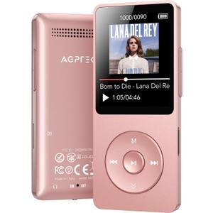 AGPTEK A02 MP3 Player with Bluetooth 5.3, 1.8 inch Screen Portable Music Player with Speaker, FM Radio, Voice Recorder, Supports Expanded Up to 128GB(Rose Gold, 64GB)