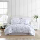 Laura Ashley - Queen Comforter Set, Soft Cotton Bedding with a Medium Weight for Year Round Use, Reversible 3 Piece Bed Set with Matching Pillowcases (Belinda Chambray Blue)