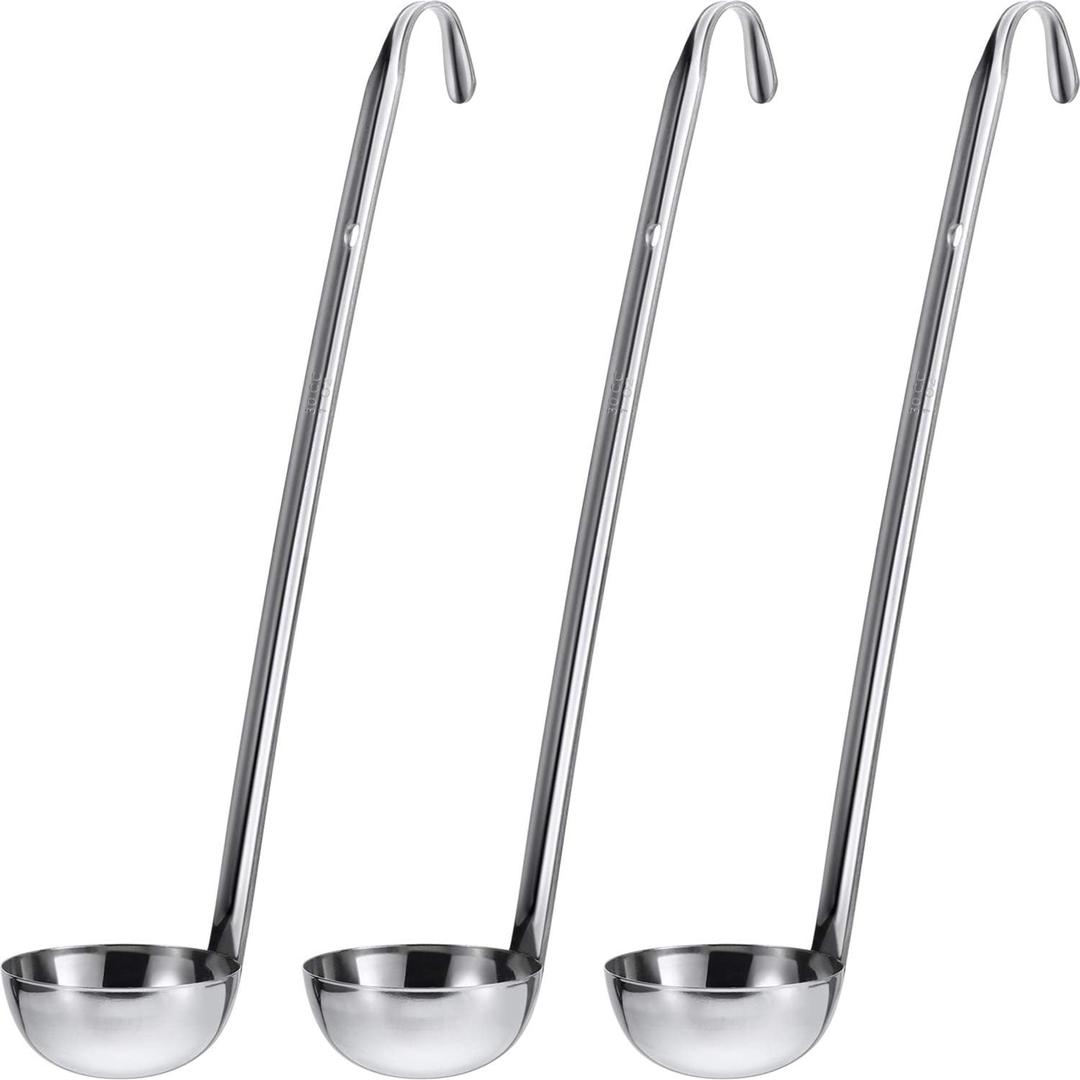 meekoo 3 Pieces Stainless Steel Ladle Soup Handle Ladle with Pouring Rim for Kitchen Cooking Soup Sauce(1 oz)