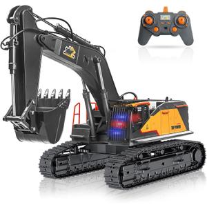 22 Channel Remote Control Excavator, 1/14 Scale RC Excavator Metal Shovel Independent Arms, Professional Construction Vehicles with Lights Sounds, Best Gift for 8+ Years Old Boys Adults