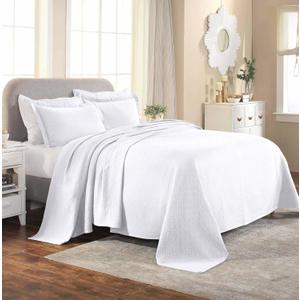 Superior Basketweave Cotton 3 Piece Bedspread Set, Home Bed Decor, Decorative Textured Bed Spread, 2 Pillow Shams, Airy Blanket, Matelasse Coverlet Bedding, Lattice Pattern, King, White