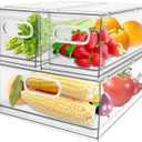 3 Pack Refrigerator Organizer Bins with Pull-out Drawer Stackable Clear Fridge Drawer Organizer Fruit Vegetable Storage Containers for Kitchen Pantry Organization (1 Large+2 Small)