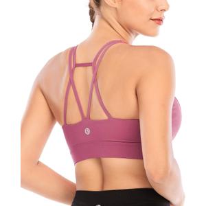RUNNING GIRL Sports Bras for Women Backless Padded Sports Bra Tank Top Long Line Gym High Impact Sports Bra Push up(WX2569 Rose Red,M)