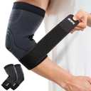 Rakiie Elbow Compression Sleeve 2 Pack, Elbow Brace for Tendonitis and Tennis Elbow, Pain Relief Brace for Men & Women, Sleeve Reduce Joint Pain for Tennis, Golfer, Workouts, Black (S)