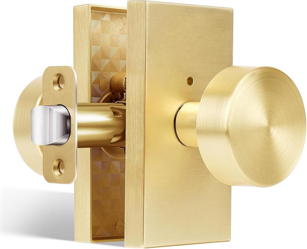 Brushed Gold Door Knobs Brass Privacy Door Knobs Interior with Lock
Modern Round Door Knobs Door Handles for Bedroom Bathroom Rectangle