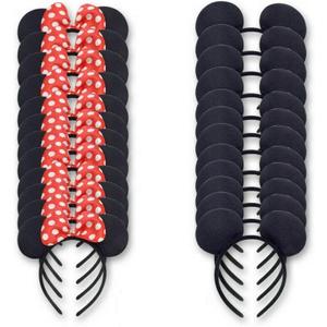 24Pcs Mouse Costume Deluxe Fabric Ears Headband Polka Dots Bow Hairs Accessories Headwear Party Favors Decorations