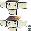 4500LM Solar Lights Outdoor Waterproof, 254 LED Solar Flood Lights Outdoor with 2 Motion Sensor, 4 Heads Security Light with Remote Control for Yard Outside House Garage 2 Pack