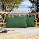 Kevin Textile Pack of 2 Outdoor Waterproof Pillow Covers Checkered Decorative Cushions Sham Throw Pillowcases Shell for Patio Tent Garden Couch Bed Sofa 20x12 Inch Dark Green