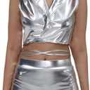 Women's Sexy Metallic Short Skirt High Waist Shiny Holographic Bodycon Night Party Mini Skirt (Medium)