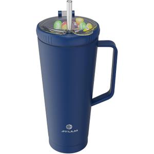 32 OZ 2 in 1 Stainless Steel Insulated Snack Tumbler With Handle, 2 Lids, Straw for Water, Coffee, Snack (Navy Blue, 32, ounces)