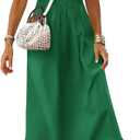 PRETTYGARDEN Women's 2026 Summer Casual Maxi Dresses Cap Sleeve V Neck Smocked Long Pockets Party Sundress Vacation Outfits, Size: M