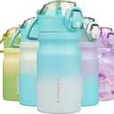 BJPKPK 14oz Insulated Water Bottle With Straw Stainless Steel Double Wall Water Bottles BPA Free Leak Proof Thermo With Lockable Flip Lid And Soft Silicone Spout,Sea Salt