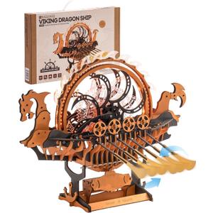 RoWood 3D Puzzles for Adults,Viking Dragon Ship Model Kit,18 Inch DIY Wooden 3D Puzzle,Assembly Time 3H,Awesome Gifts for Adults