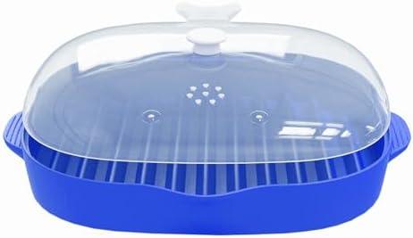 Microwave Bacon Rack, Microwave Bacon Tray with Splatter Lid, Microwavable Bacon Grill, Large Capacity with Single Tray Cooking, L: 9inch（Blue）