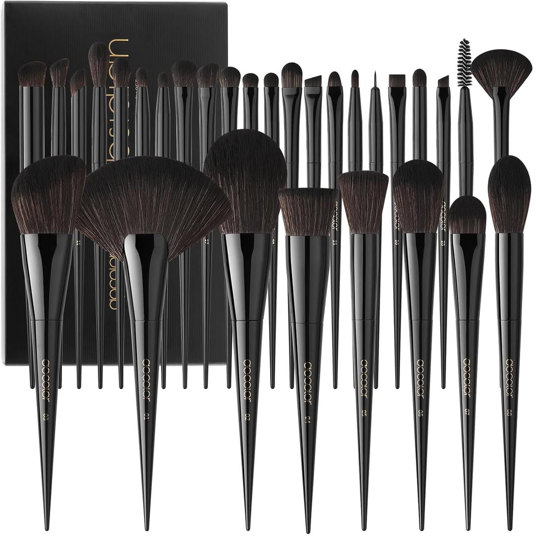 Docolor Makeup Brushes Set Professional (Only 7 Pcs) Obsidian Makeup Brushes Premium Synthetic Powder Kabuki Foundation Contour Blush Concealer Eye Shadow Blending Eyeliner Crease Eyebrow Make Up Brush Kit