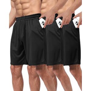 3 Pack Gym Basketball Mens Shorts - Quick Dry Black Workout Athletic Shorts with Pockets for Casual Running (S)