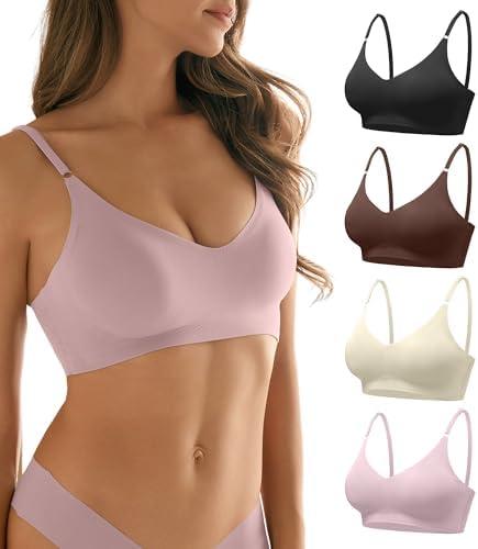 DEANGELMON V Neck Bra Padded Seamless Adjustable Straps Bralettes Everyday Basic Sleeping Bras Multiple Pack Size M
