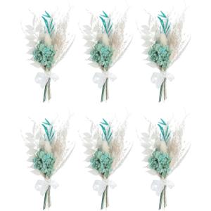 PATIKIL Mini Dried Flower Bouquet, 6 Pcs Pampas Grass Natural Wildflower with Stem Decor Baby's Breath Boho Floral Plant Flower for Crafts DIY Photo Props Gift Wedding Decor, Blue Green