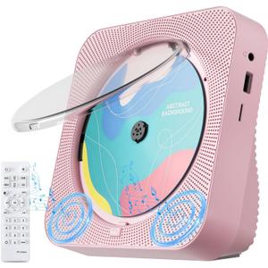 CD Player Portable with Bluetooth 5.1Desktop CD Player with HiFi Sound Speakers,Remote Control,Dust Cover,LED Display,Boombox FM Radio,USB/AUX for Home (Pink)