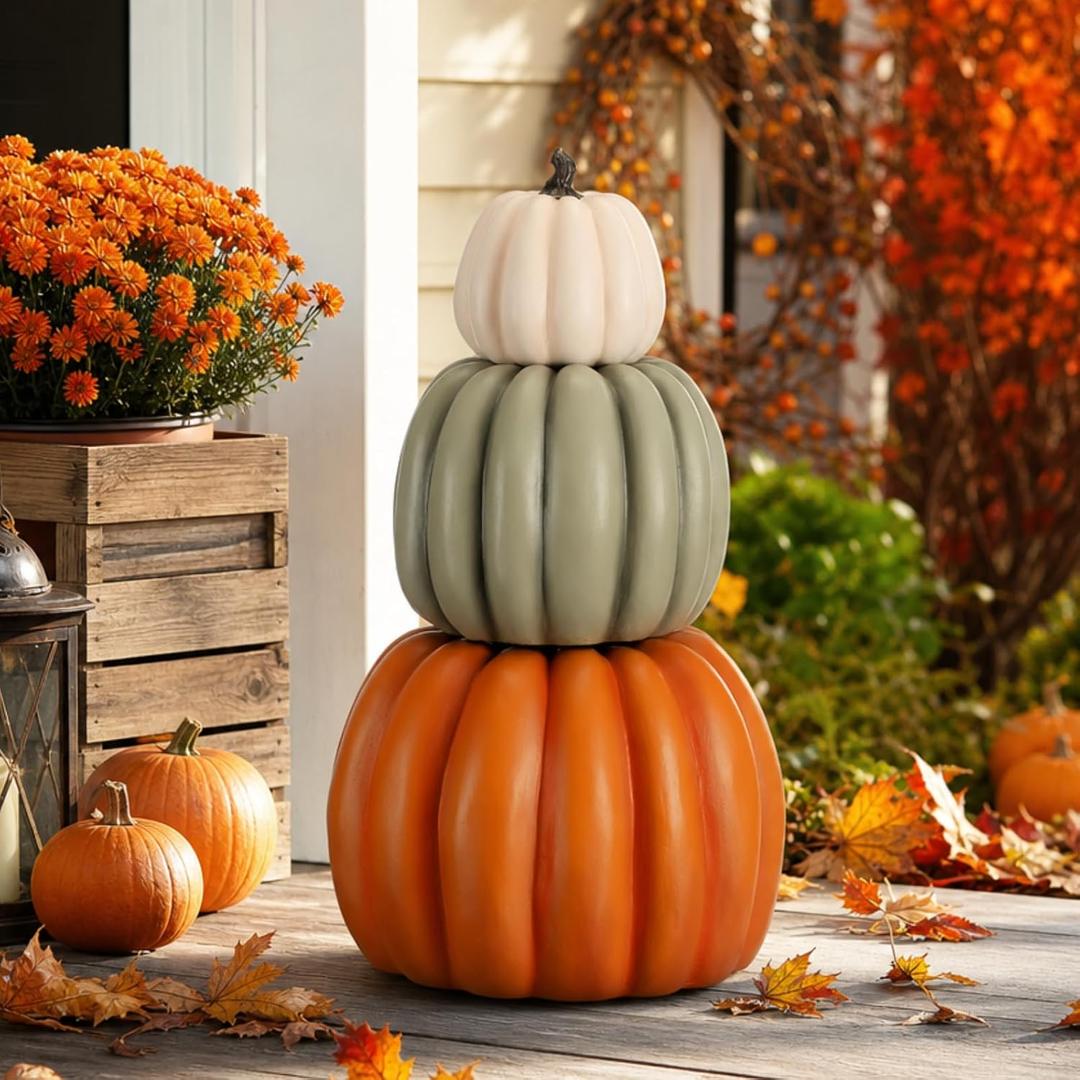 Wesiti 1 Pcs 21.3'' Large Faux Stackable Pumpkins Outdoor for Front Porch