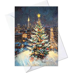 Milwaukee City Christmas Tree Greeting Cards - Cards with Envelopes - (Set of 10) Large 5.8 x 8.3 inch Folded Card Blank Note Cards Holiday Xmas 9 (Milwaukee, Pack of 10)