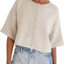 Springrain Cardigan Sweaters for Women Lightweight Knit Cropped Cardigan Button Up Solid Knitwear (Beige, XS)