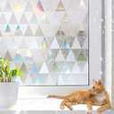 Window Privacy Film, Decorative Rainbow Holographic Cling Stained Glass Door Window Film, Frosted UV Blocking Static Cling 3D Suncatcher Decals Windows Covering (17.72" x78.74")