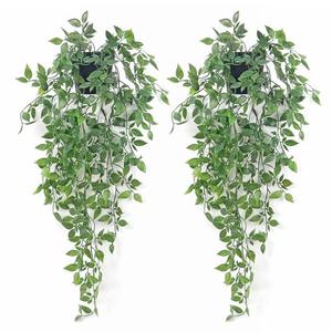 Season 2 Season Artificial Hanging Plants Fake Small Potted Plants Faux Mandala Vines Plastic Greenery Plants for Living Room Shelf Tabletop Decor (2 PCS)