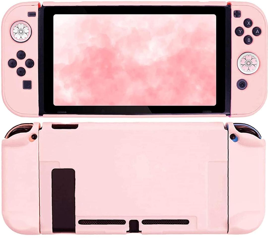 FANPL Pink Case for Nintendo Switch, Hard Shell Cute Protective Case Cover for Switch and Joy Con Controller with 2 Flower Thumb Grips - Comfortable Touch (Sakura Pink)