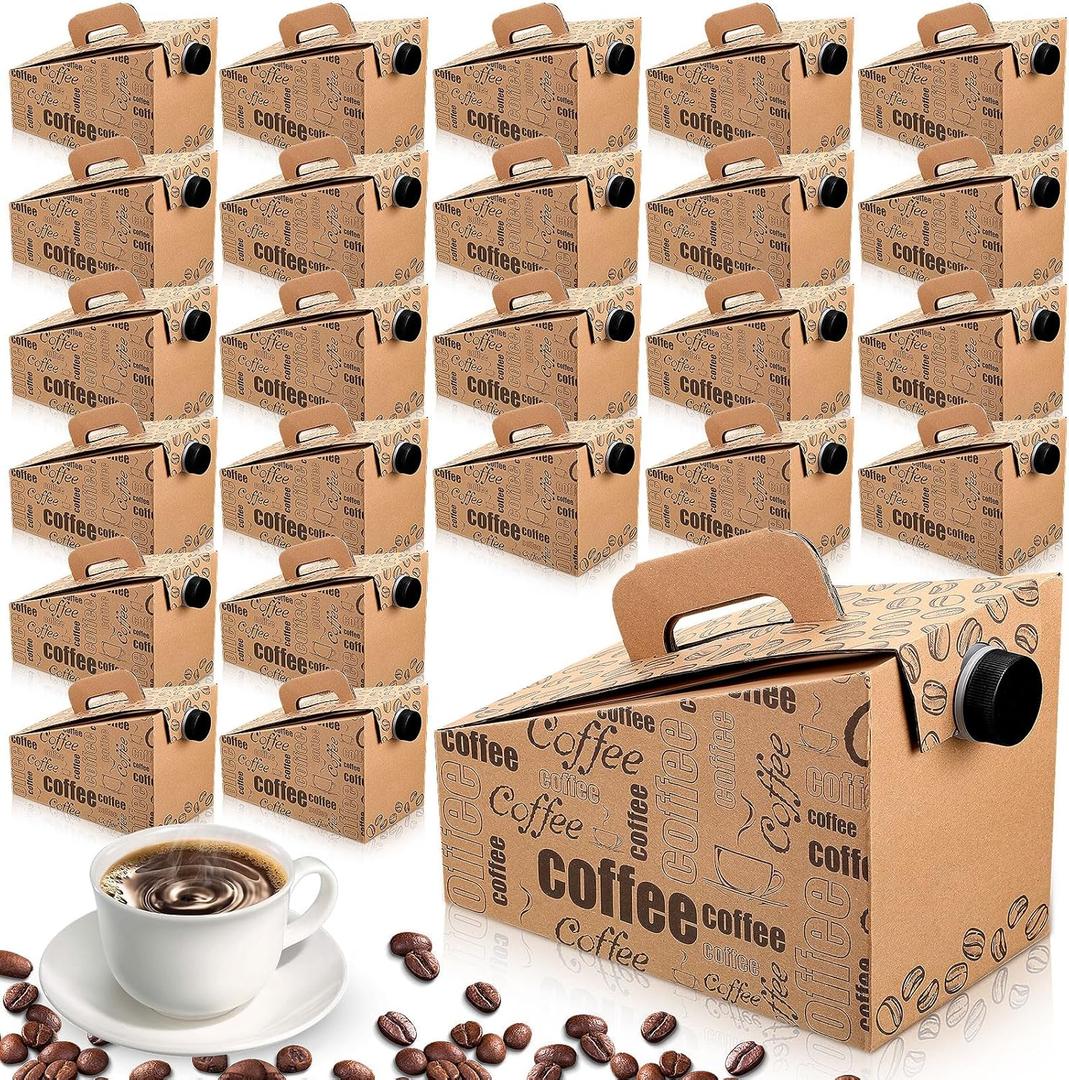 20 Pack Disposable Coffee Box Dispensers 96 oz Insulated Portable Coffee Carrier Containers with Handle for Parties Catering Liquid Carrier