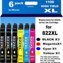 822XL Remanufactured for Epson 822XL Ink Cartridges for 822 XL T822 for Workforce Pro WF-3820 WF-3823 WF-4820 WF-4830 WF-4833 WF-4834 Printer 6 Pack 3 Black 1 Cyan 1 Magenta 1 Yellow