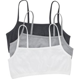 Hanes Women's String Bralette Pack, 3-Pack, Cotton Sports Bralette Bras for Women, Solid or Assorted Wireless Bras (Gray, M)