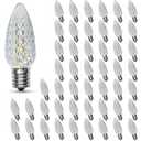 AJONIAM C9 Led Replacement Christmas Light Bulbs, 50Pack C9 Shatterproof Led Bulbs with E17 Candelabra Base for Christmas String Lights, Waterproof & Dimmable Christmas Village Bulbs  Cool White