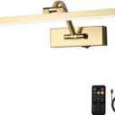 Wireless Picture Lights with Remote and Timer Brass Gallery Lighting Rechargeable Wireless Art Lights 3CCT Dimmable Painting Lights Battery operated wall lights for Portrait artwork display 3W 16" (15.7 Inch)