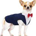 PUMYPOREITY Small Dog Bowtie Tuxedo Suit, Cat Tuxedo & Bandana Set for Chihuahua, Boston Terrier, Bichon, Corgi, Pomeranian, 2 Pieces/Pack, S, Blue