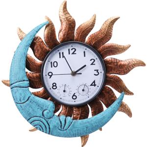 MUMTOP 14 Inch Sun and Moon Outdoor Clock, Outside Waterproof Wall Clock with Thermometer for Patio Pool Living Room Home Decor