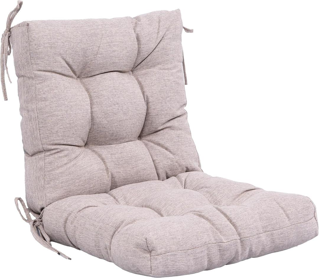 QILLOWAY Outdoor Chair Cushion for Patio Furniture, Waterproof Patio Cushions Set of 2 with Ties, Fade Resistant Replacement Pads for Outdoor Rocking Chairs,Tan,Grey