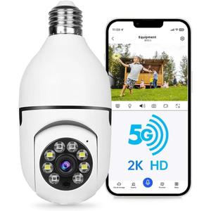 Light Bulb Security Camera, 5G& 2.4GHz WiFi 2K Security Cameras Wireless Outdoor Motion Detection and Alarm,Two-Way Talk,Color Night Vision,Human Detection, Camera Light Bulb Easy to Install