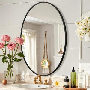 Black Oval Mirror for Bathroom, 20x28 Inch Oval Bathroom Mirror with Brushed Metal Frame, Wall Mounted Decorative Vanity Mirror for Bathroom, Living Room, Entryway